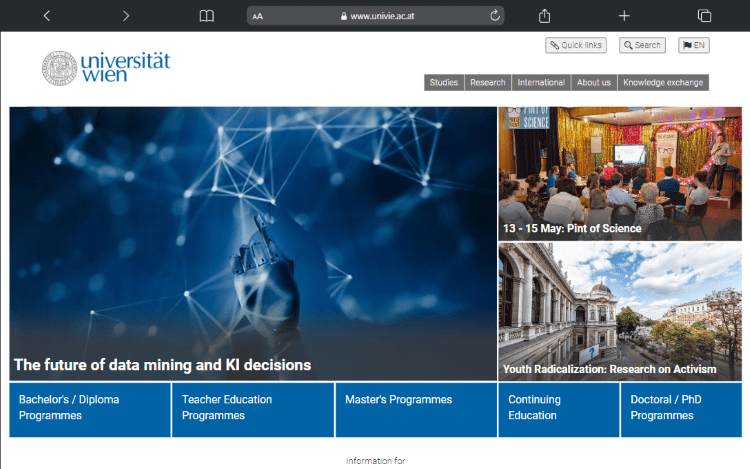 وبسایت دانشگاه وین - بهترین دانشگاه اتریش